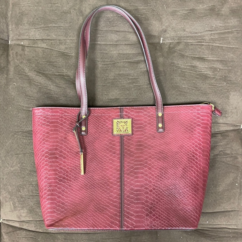 Anne Klein Large Vinyl Burgundy Tote Bag